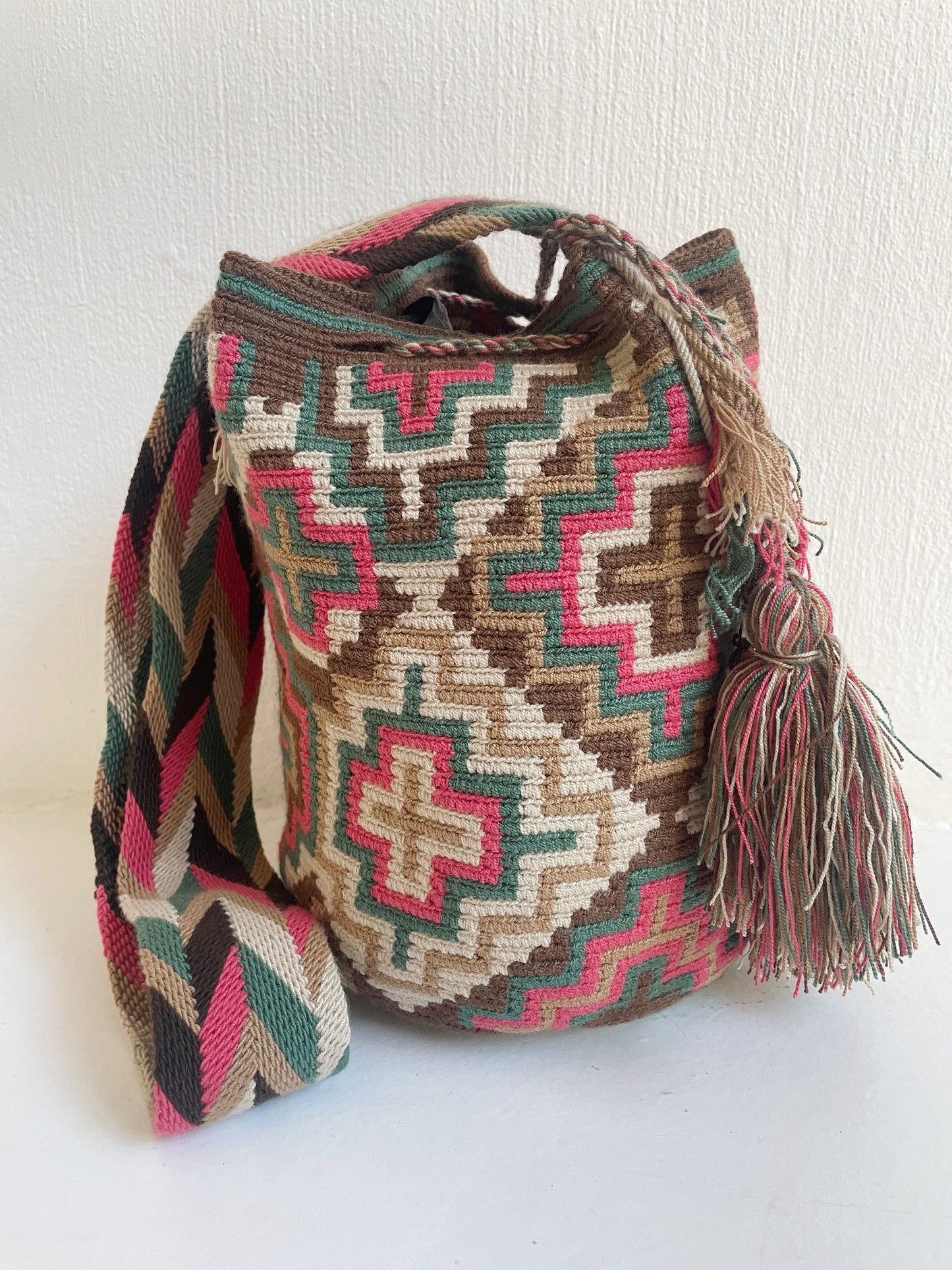 Pink & Green Crosses Mochila Bag