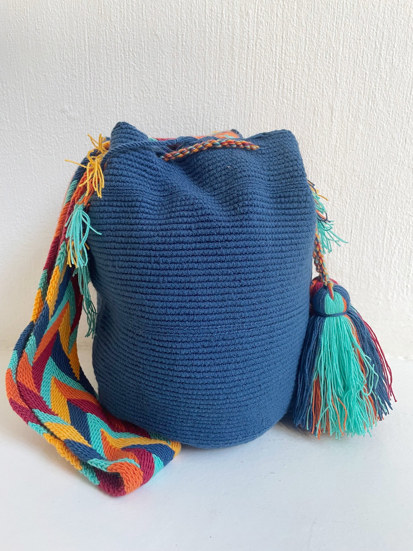 Blue Solid Mochila Bag